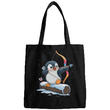 Discover Penguin Archer Aiming in Winter Snow Scene Bags