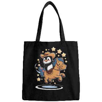 Discover Adorable Penguin Cowboy Riding a Magical Pony Bags