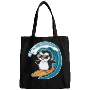 Discover Cool Surfing Penguin Riding the Waves Bags