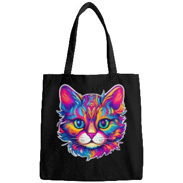 Discover Psychedelic Cat - Groovy Neon Feline Bags