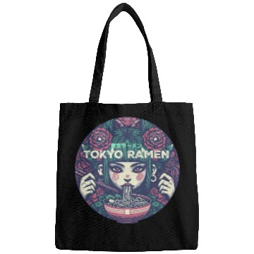 Discover Tokyo ramen,punk girl having ramen Bags