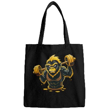 Discover Vector illustration, gorilla lifting weights Bags