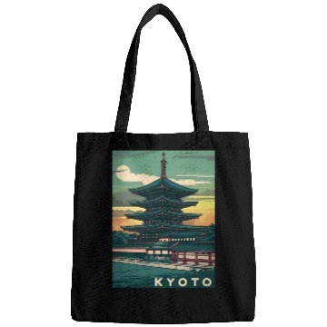 Discover Vintage Travel Kyoto Japan Sunset Retro Graphic Bags