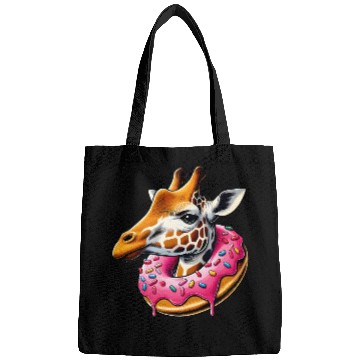 Discover funny feast for the eyes - giraffe with donut Bags