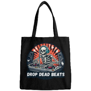 Discover Drop Dead Beats: Skeleton DJ Spinning Records Bags