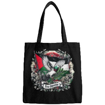 Discover Pigeon holding olive's leaf free Palestine Flag Bags
