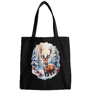 Discover Christmas Deer with Poinsettia and Snow Bags