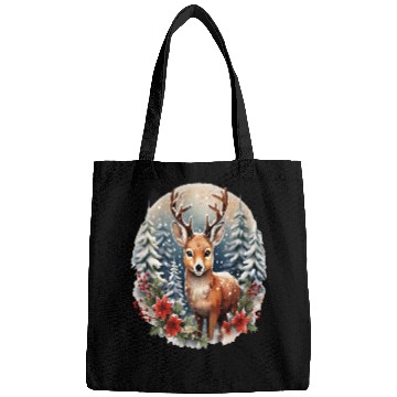 Discover Christmas Deer with Poinsettia and Snow Bags