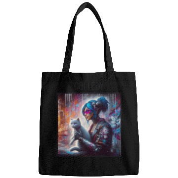 Discover Cat Lady (Cyberpunk) Street Art v1 Bags