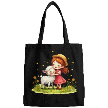 Discover Girl Hugging a Cute Sheep Bags