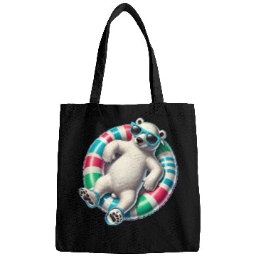 Discover A relaxed polar bear on a swimming ring Bags