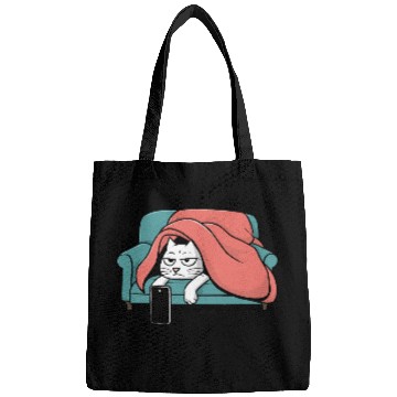 Discover Bored Cat on Couch With Smart Phone Bags