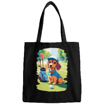 Discover Dachshund Dog Playing Golf Funny Design Bags