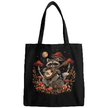 Discover Cottagecore Aesthetic Racoon Playing Guitar Mushro Bags