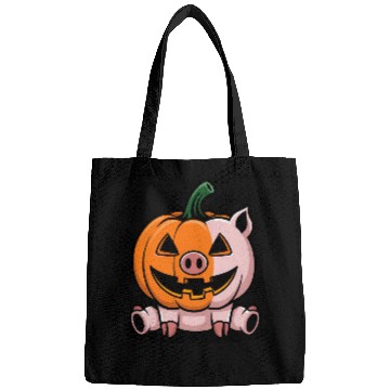Discover Halloween pig pumpkin comic funny whimsical Bags