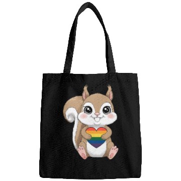 Discover Cute Squirrel Holding Rainbow Heart LGTBQ Love Bags