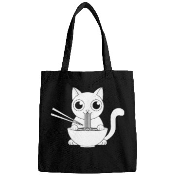 Discover Cute Cat Eating Ramen Kawaii Food Design Bags