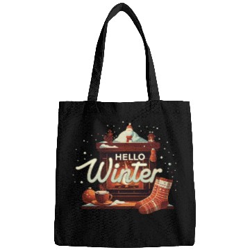 Discover Hello Winter typography vector illustration. Winte Bags