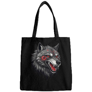 Discover Fierce Wolf Head Illustration with Red Tribal Mark Bags