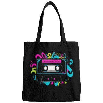 Discover Retro Neon Cassette Tape with Vibrant Splash Bags