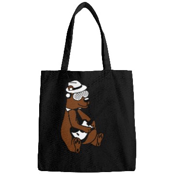 Discover Cool Sitting Grizzly Brown Bear Playing Guitar Fun Bags