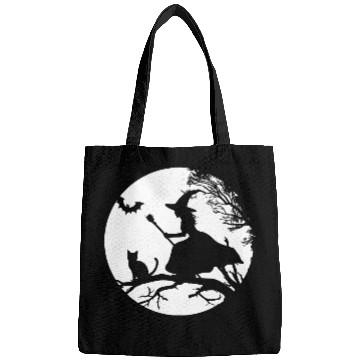Discover Halloween Witch with Cat and Bat Design Bags