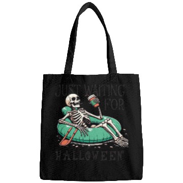 Discover Waiting for halloween saying skeleton at pool Bags