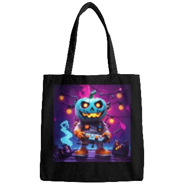 Discover Pumpkin Gamer Halloween Neon Vibes Fun Design Bags