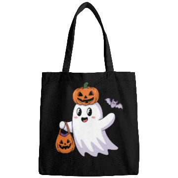 Discover Cute Halloween Ghost with Pumpkin and Bat Bags
