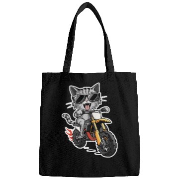 Discover Cat Wearing Sunglasses Riding a Dirt Bike Bags