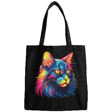 Discover Cat Watercolor Colorful Maine Cat Bags