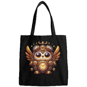 Discover funny cute owl steampunk monster Bags