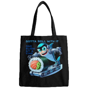Discover funny shark cyborg cyberpunk rolling sushi Bags