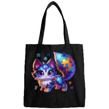 Discover funny cute puzzle fox monster Bags