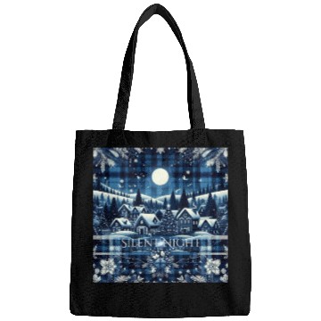 Discover flannel silent night blue and white christmas Bags