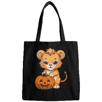 Discover baby lion with a halloween pumpkin Bags