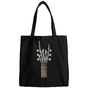 Discover Rock On Guitar Neck Skeleton Hand Sign Rock & Roll Bags
