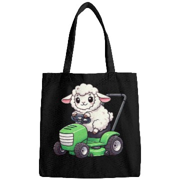Discover Funny sheep lawn mower farmer lamb grass Bags