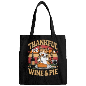 Discover Happy Cat Feasting on Wine and Pie - Thanksgiving Bags