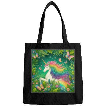 Discover Unicorn, Unicorn butterfly in flower garden design Bags