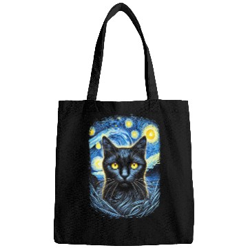 Discover Funny Starry Night Black Cat Van Gogh Art Cat Bags