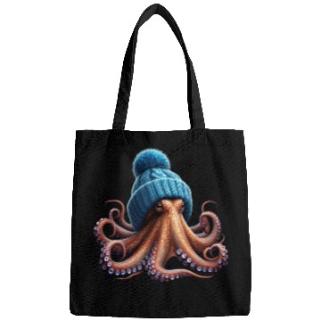 Discover An Octopus Wearing a Knitted Blue Winter Hat Bags