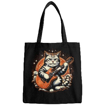 Discover Cat Playing Guitar Rock Star Rock and Roll Bags
