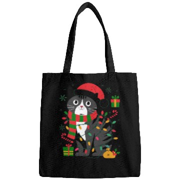 Discover Cute Christmas Cat Design - Festive Lights Bags