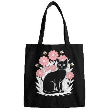 Discover Cottagecore Black Cat with Flowers and Bees Bags