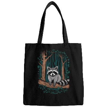 Discover Cottagecore Raccoon in Forest Scene Bags