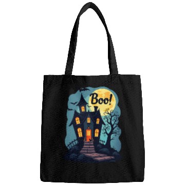 Discover spooky haunted house with a black cat sitting Bags