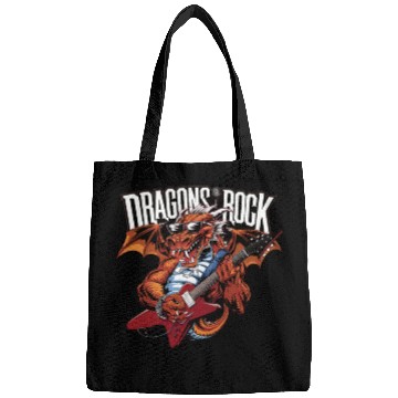 Discover Dragon with sunglasses playing guitar Bags