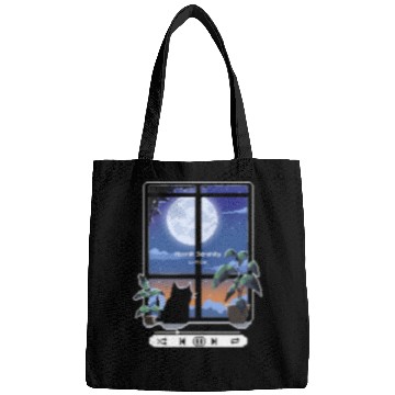 Discover Pixel Lofi Black Cat Moonlit Serenity Bags