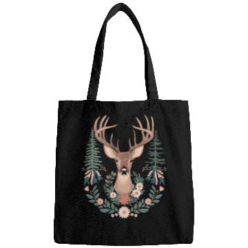 Discover Cottagecore Deer with Floral Wreath and Evergreen Bags
